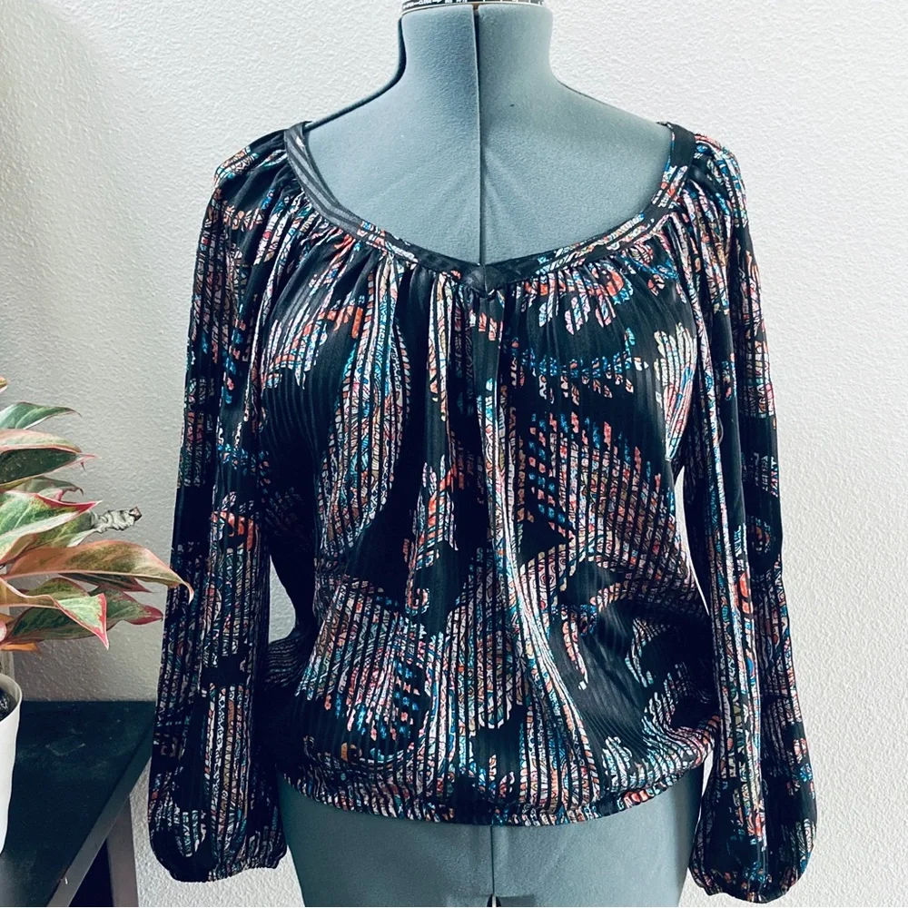 Anthropologie NWT Maeve Madeira Pattern Burnout Satin Blouse black paisley small - Picture 2 of 7